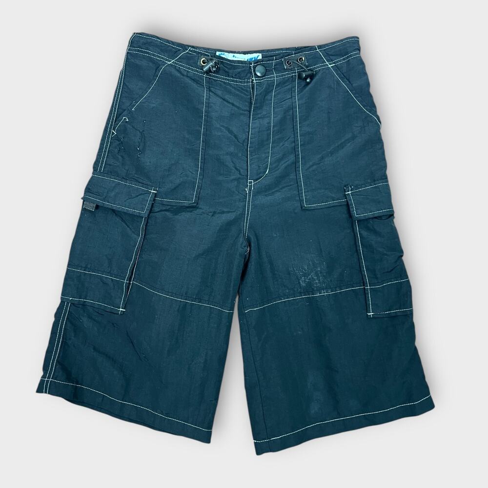 Vintage 90s Utility XL Mens Black Nylon Pocket Shorts Skater Grunge Streetwear